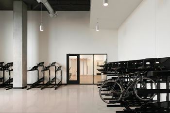 Bike rack room with fix-it station